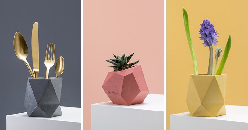 Эти красочные бетонные ящики для цветов и вазы придают вашему декору нотку геометрии