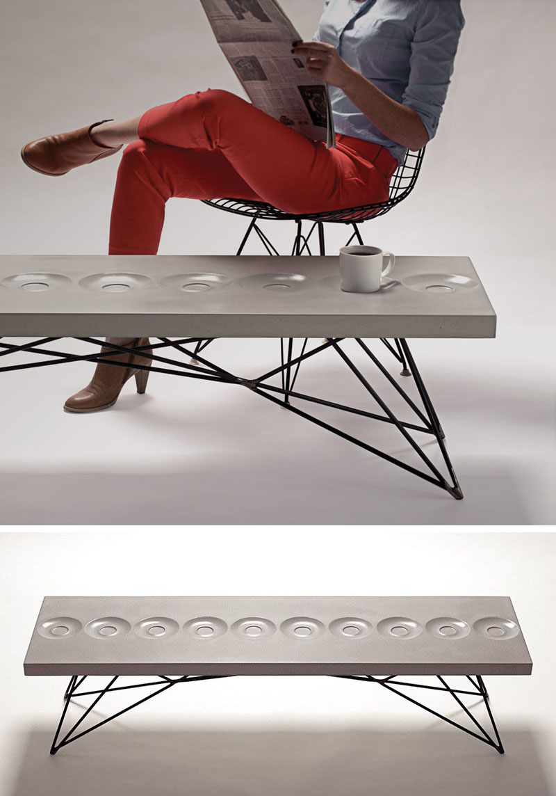 Идея для дизайна промышленного интерьера - столы из стали и бетона