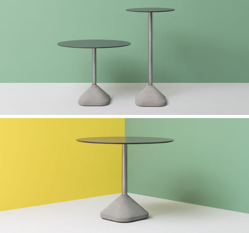Идея для дизайна промышленного интерьера - столы из стали и бетона